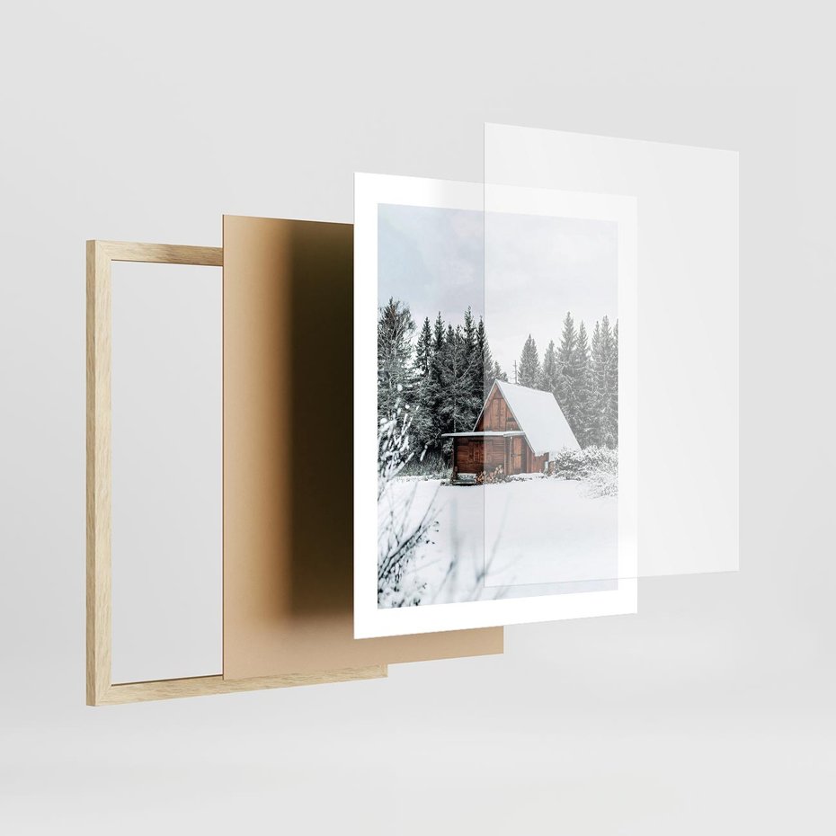 Plakat w ramie 40x50 - Ujęcie zimy w Górach - domek w górach w zimie, śnieg - rama drewno