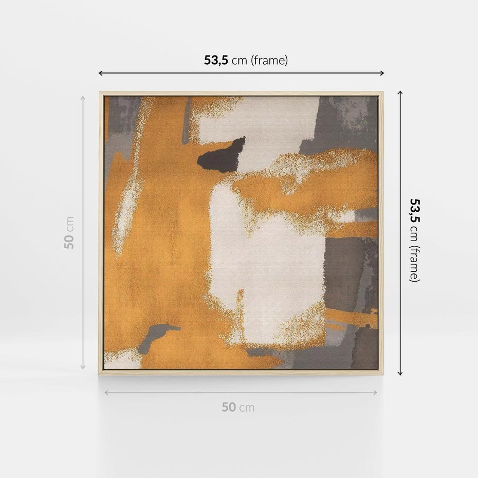 Obraz w ramie 50x50 - Złote Maźnięcia Pędzla - złota abstrakcja, plamy - rama drewno