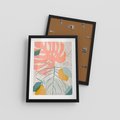 Plakat w ramie 30x40 - Sztuka Natury: Liście Monstery w Pastelach - nowoczesna grafika, pastelowe liście monstery - rama czarna