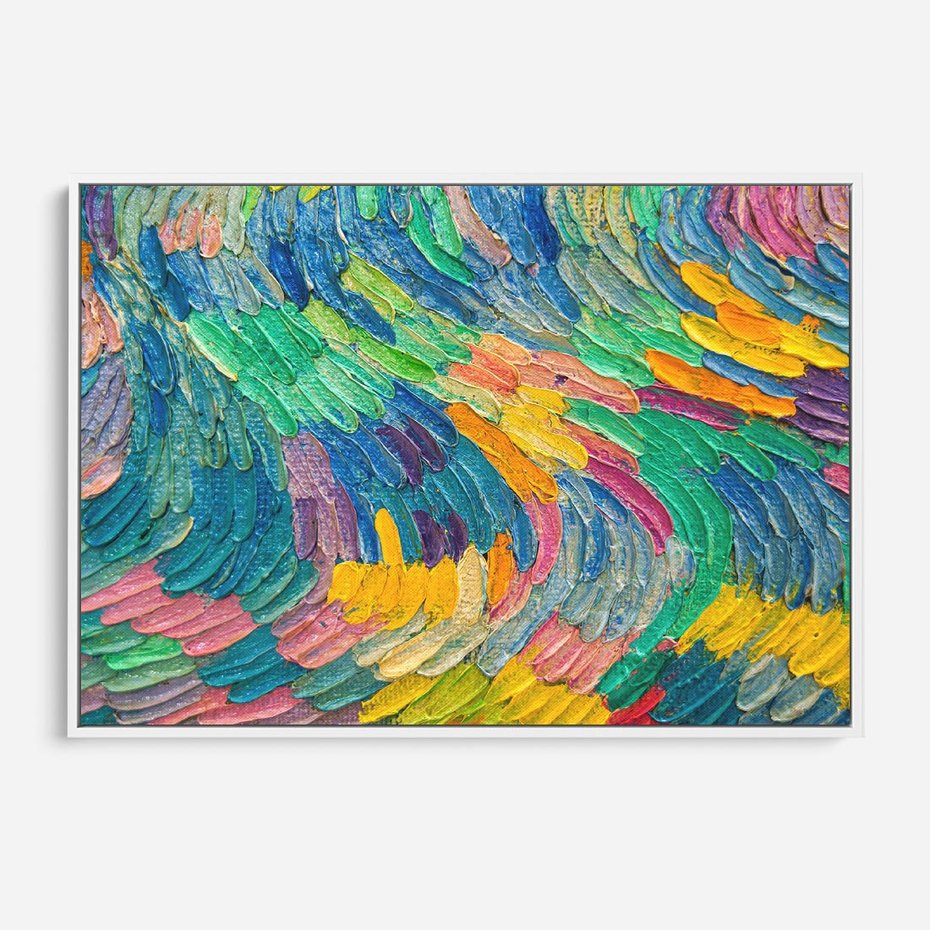 Obraz w ramie 120x80 - Egzotyczne Pióra - abstrakcyjne dzieło, farby olejne - rama biała