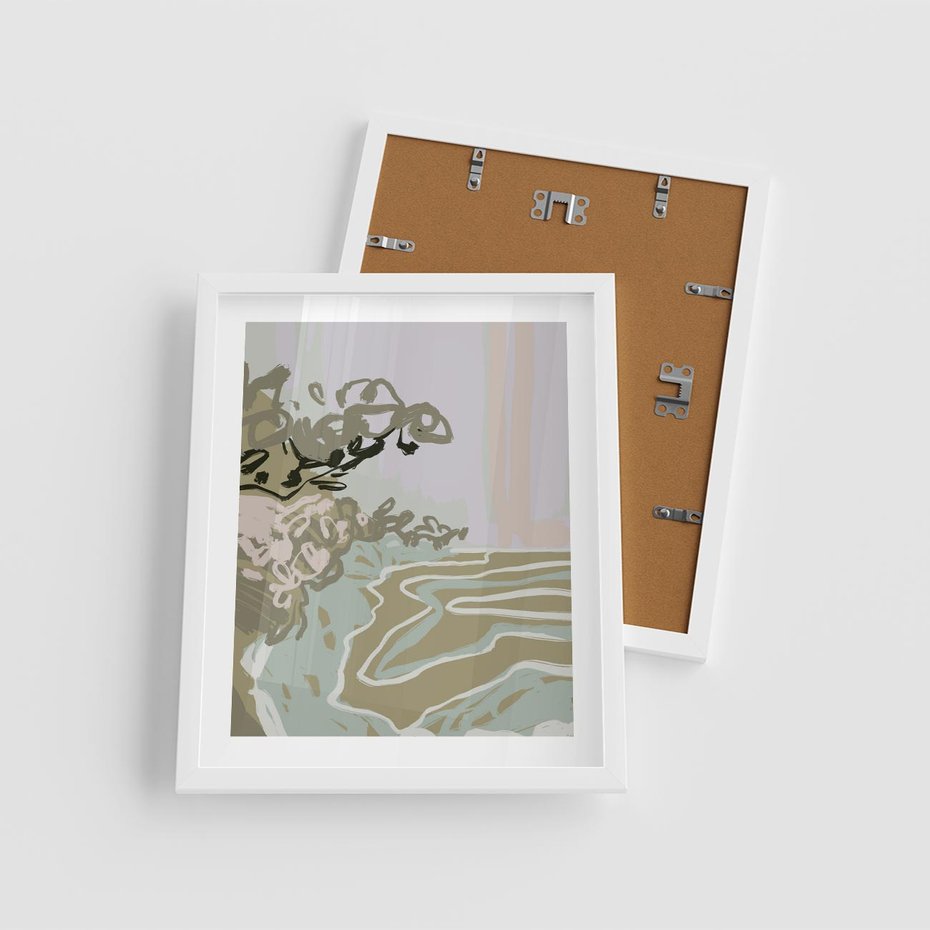 Plakat w ramie 40x50 - Wizja Przestrzeni - pastelowy krajobraz, nowoczesny plakat - rama biała
