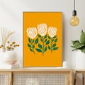 Obraz w ramie 80x120 - Kolorowe Impresje - abstrakcyjna kwiatowa kompozycja, żółte mocne tło - rama drewno