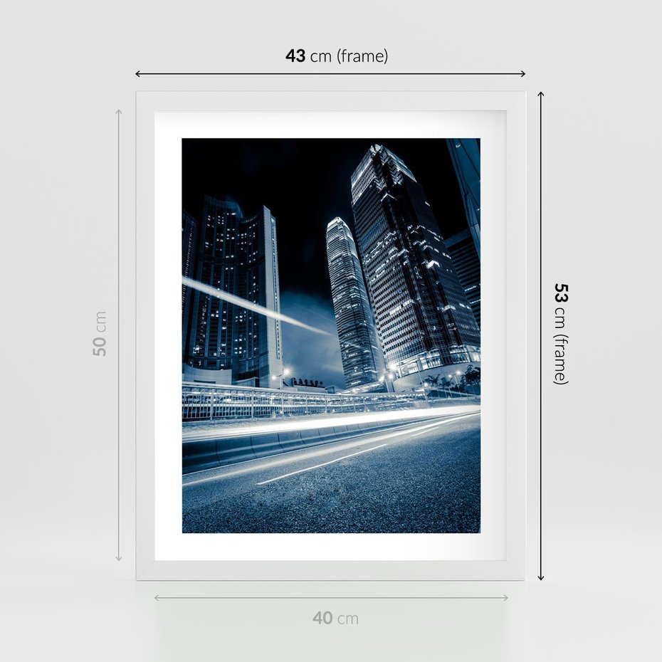 Plakat w ramie 40x50 - Nocne pejzaże miasta - miasto, nocą - rama biała