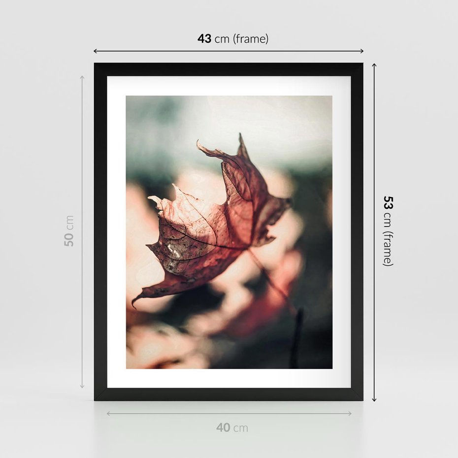 Plakat w ramie 40x50 - Liść w Jesieni - jesienny liść, czerwony - rama czarna
