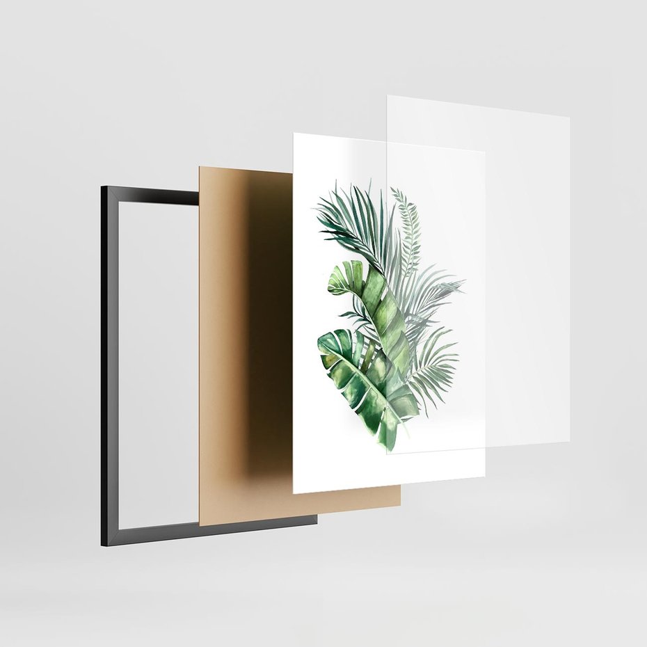 Plakat w ramie 30x40 - Piękno Złotej Rośliny - złote, liście - rama czarna