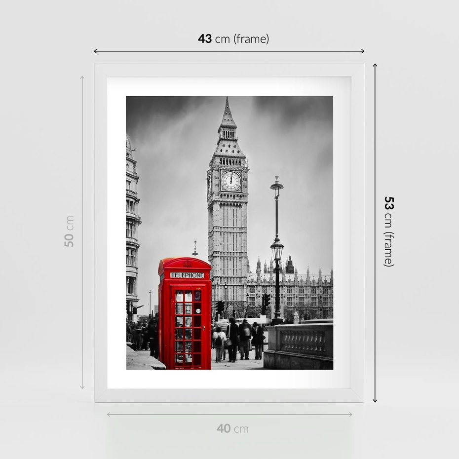 Plakat w ramie 40x50 - Ikoniczny Big Ben w Londynie - Big Ben, Londyn - rama biała