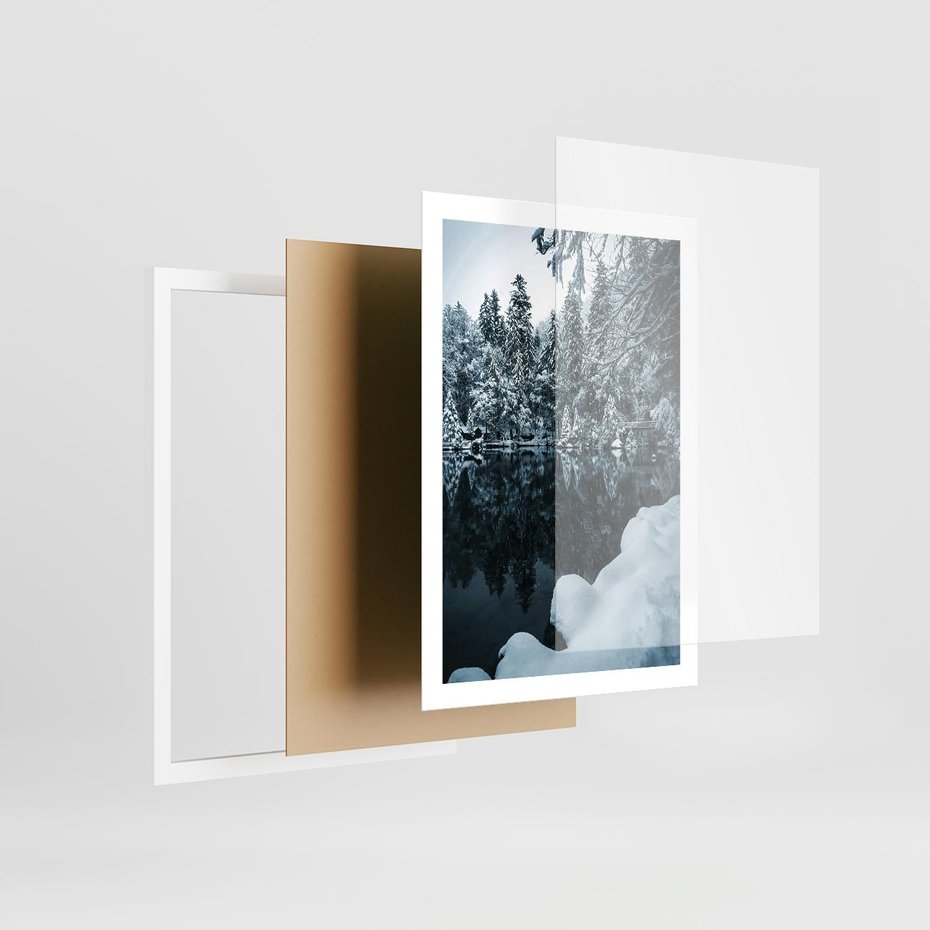 Plakat w ramie 50x70 - Zima nad Jeziorem - krajobraz zimowy, jezioro - rama biała