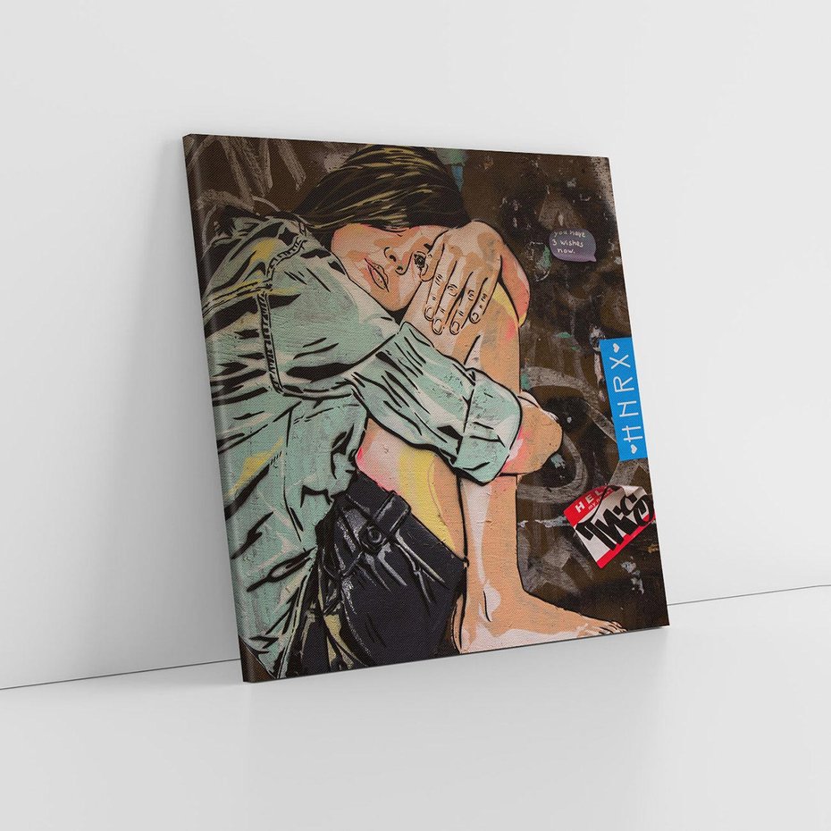 Obraz na płótnie 50x50 - Kobieta wśród graffiti - kobieta, graffiti