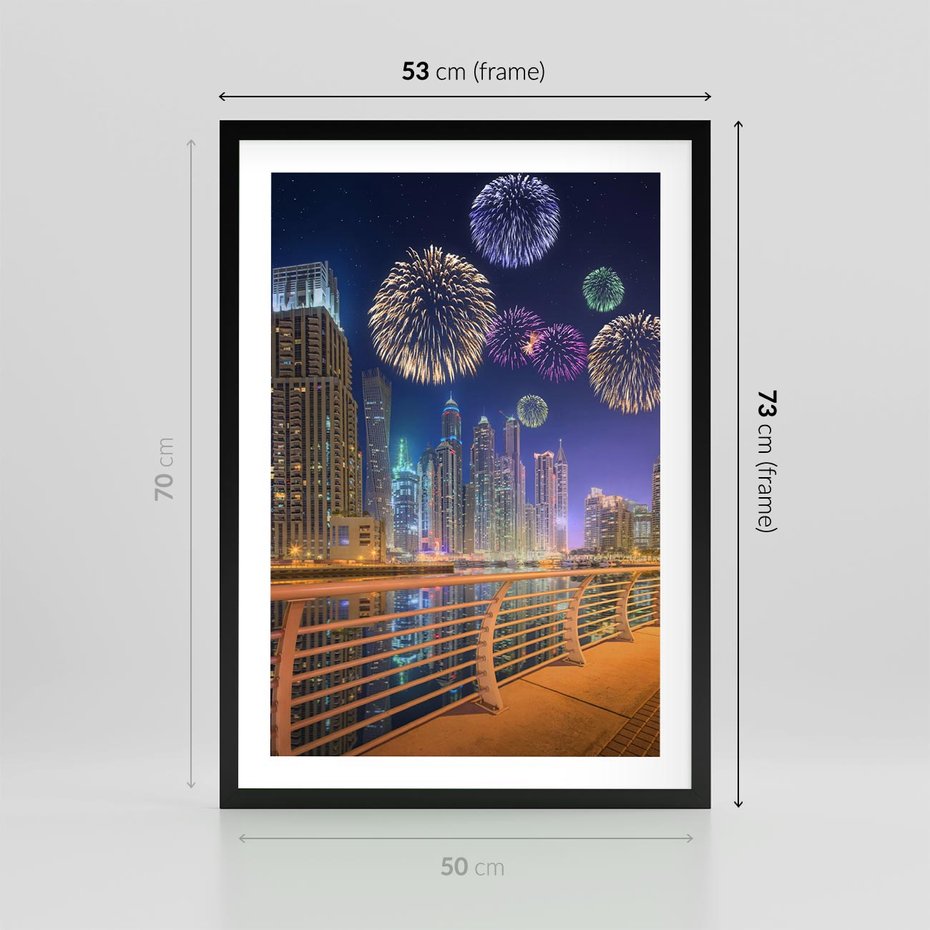 Plakat w ramie 50x70 - Fajerwerki Nowego Roku - nowy rok, fajerwerki - rama czarna