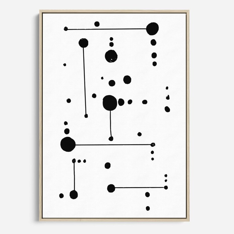 Obraz w ramie 80x120 - Nocne Zawirowania - abstrakcyjny plakat, czarne kropki i kreski - rama drewno
