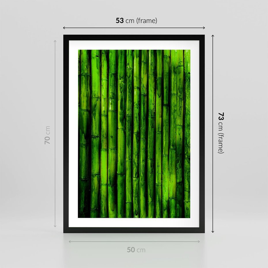 Plakat w ramie 50x70 - Bambusowy urok zielonej harmonii - bambus, zieleń - rama czarna