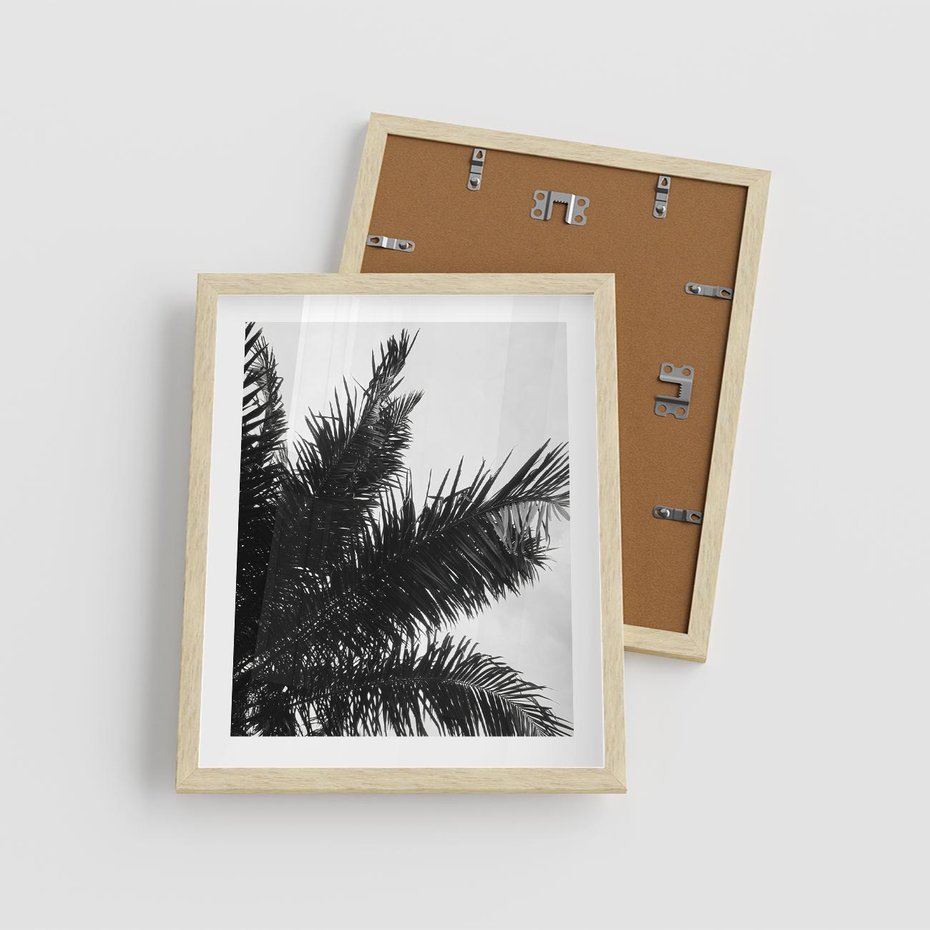 Plakat w ramie 40x50 - Czas Zapomnienia - palmy, czarno biała fotografia - rama drewno