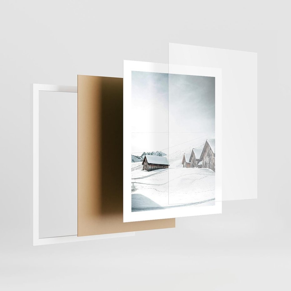 Plakat w ramie 40x50 - Zima w Domkach: Urok Śnieżnej Scenerii - domki w śnieżnym krajobrazie - rama biała
