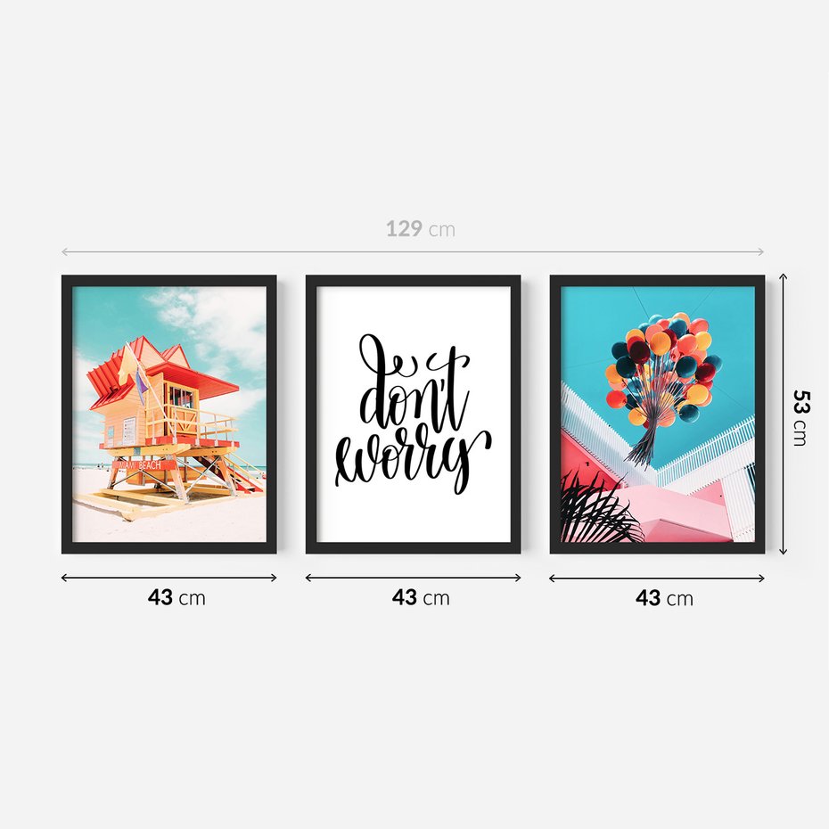 Zestaw obrazy w ramie 40x50 galeria - Wesoły, cytat, kolorowe, balony - rama czarna