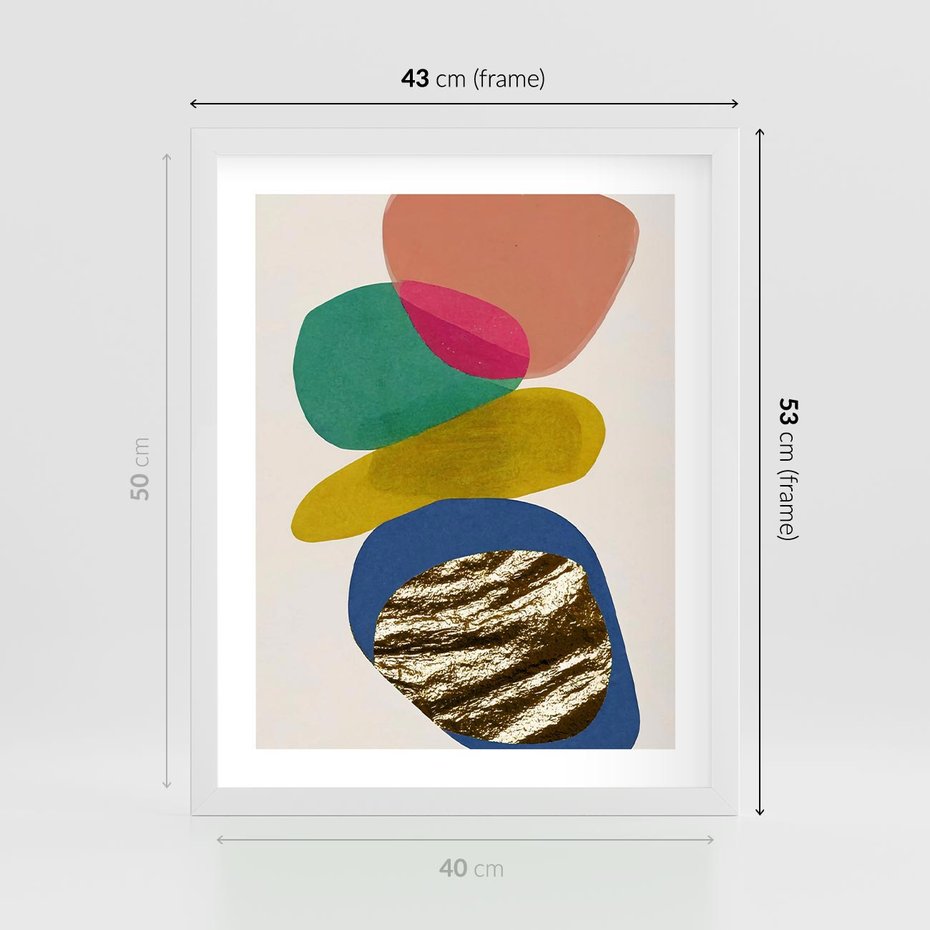 Plakat w ramie 40x50 - Kolorowe Przenikanie Kształtów - abstrakcyjne formy, obraz olejny - rama biała