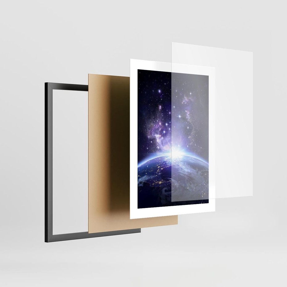 Plakat w ramie 30x40 - Podróż w kosmiczną przestrzeń - kosmos, ziemia - rama czarna