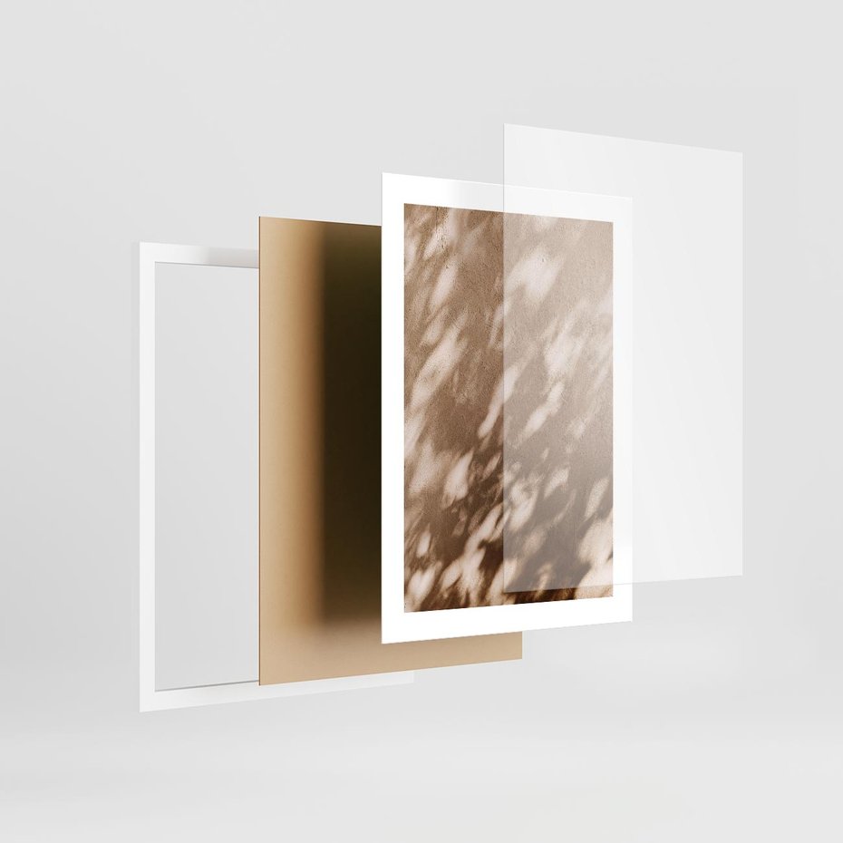 Plakat w ramie 30x40 - Abstrakcyjna Kompozycja: Cień na Ścianie - cień na ścianie, beżowe kolory - rama biała