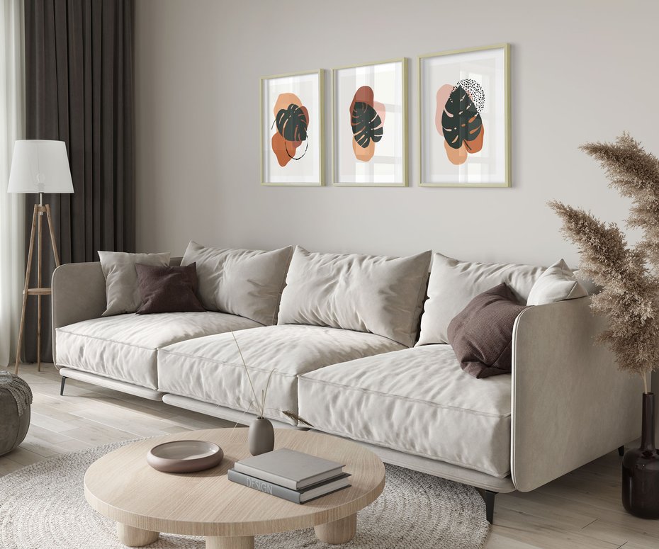 Zestaw obrazy w ramie 40x50 galeria - Monstera, boho, akwarela - rama drewno