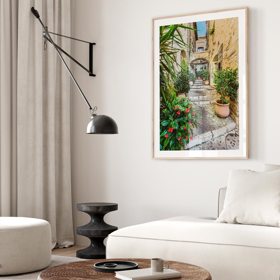 Plakat w ramie 40x50 - Perspektywa uliczki malownicza - uliczka, perspektywa - rama drewno