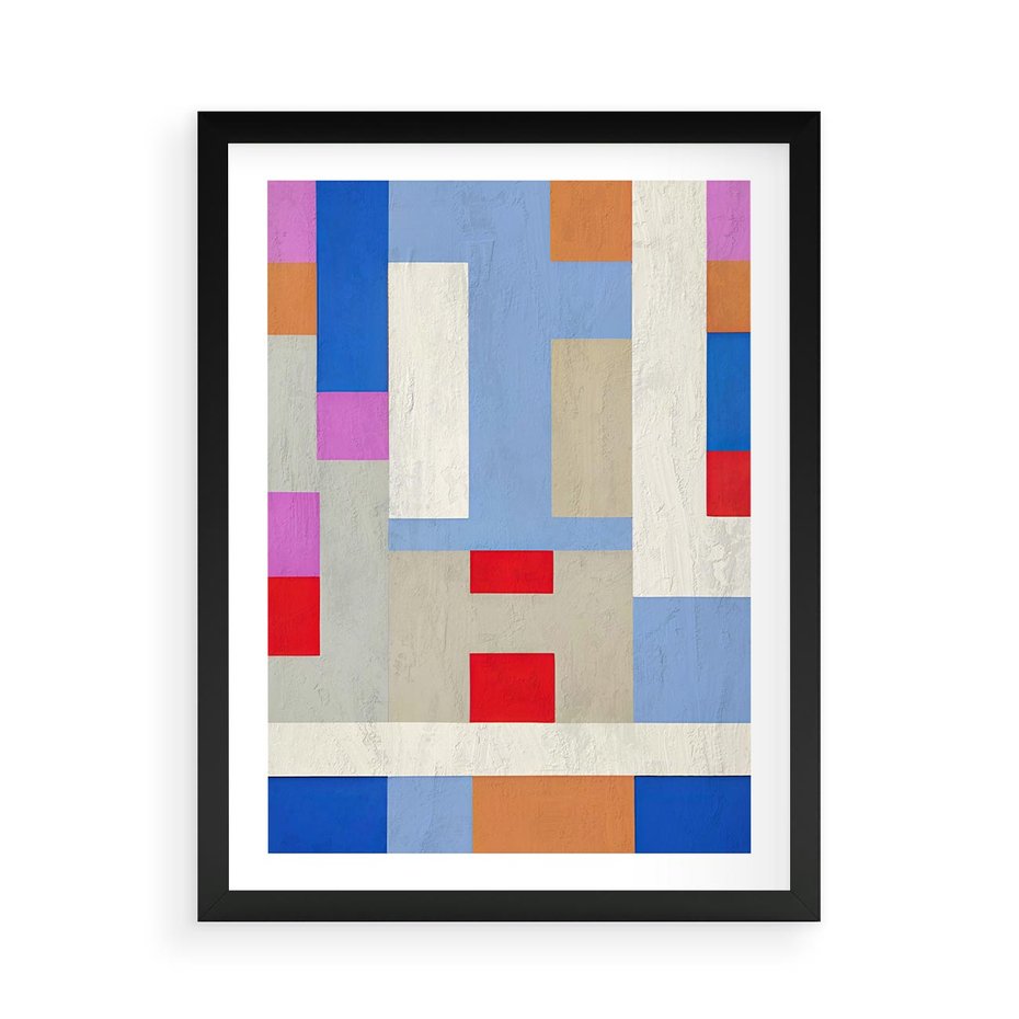 Plakat w ramie 50x70 - Bezczasowe Przenikanie Kształtów - abstrakcyjne geometryczne kształty, olejny obraz - rama czarna