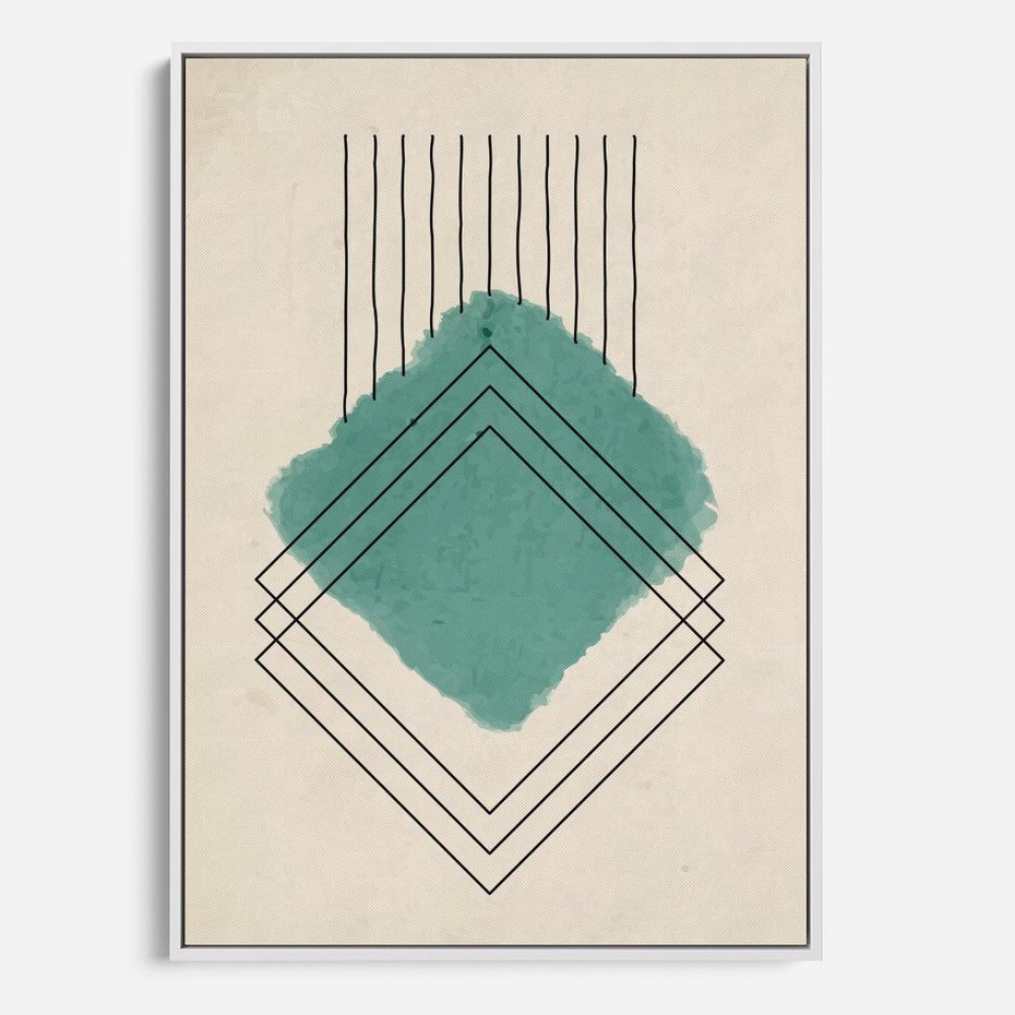 Obraz w ramie 50x70 - Impresje Przestrzeni - akwarelowa plama, geometryczne szkicowane kształty - rama biała