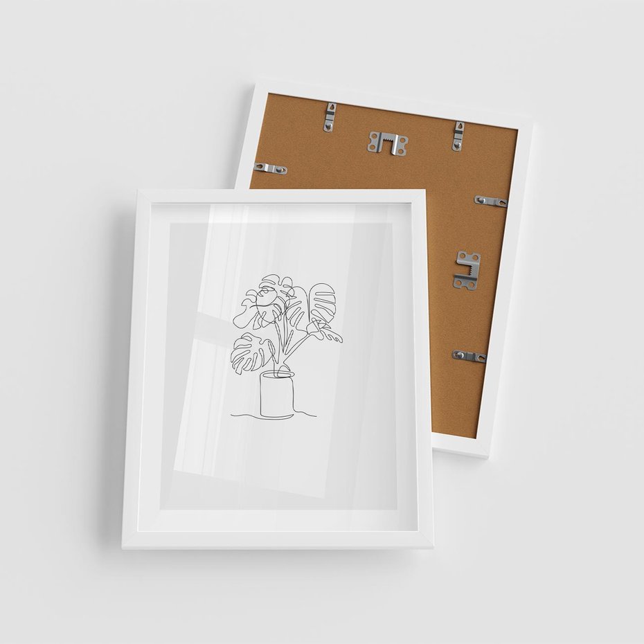 Plakat w ramie 40x50 - Tajemnicza Harmonia - sztuka one line, monstera - rama biała