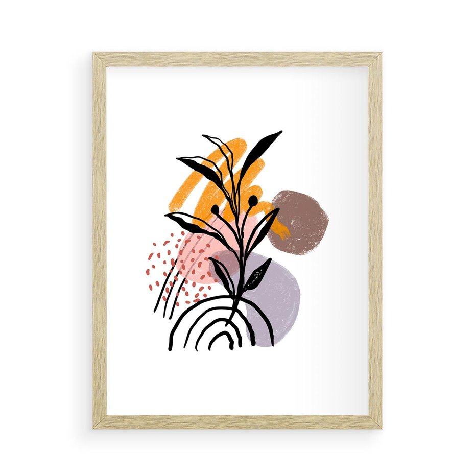 Plakat w ramie 50x70 - Migocące Bezgraniczności - abstrakcyjna sztuka, liść monstery - rama drewno