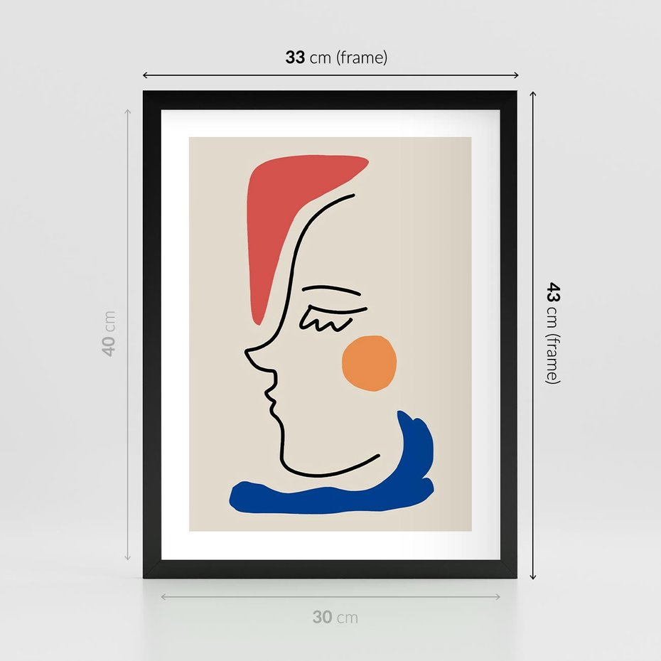 Plakat w ramie 30x40 - Impresje Kształtów - abstrakcyjny obraz, przypomina twarz - rama czarna