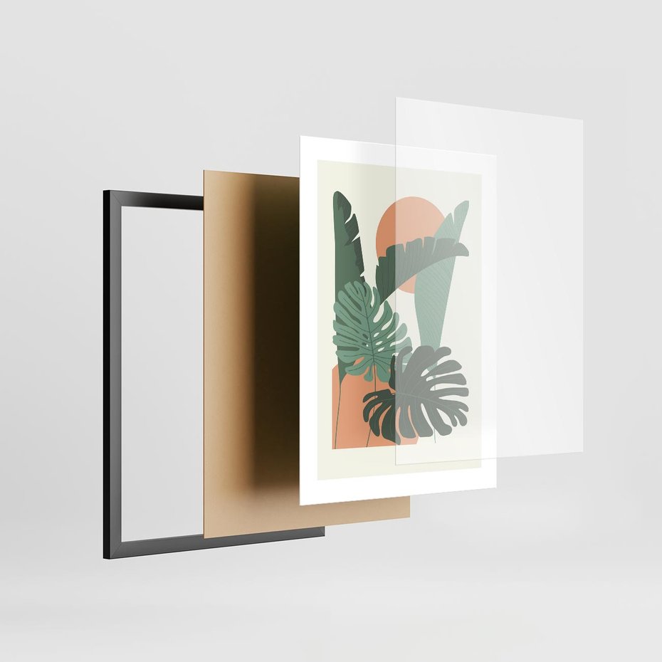 Plakat w ramie 30x40 - Abstrakcyjne Tropiki - liście, rośliny tropikalne w graficznym stylu - rama czarna