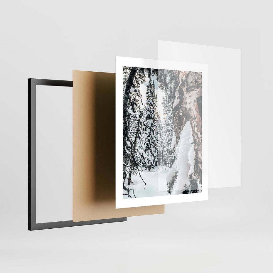 Plakat w ramie 40x50 - Drzewa pod Śniegiem - zima las, drzewa pod śniegiem - rama czarna