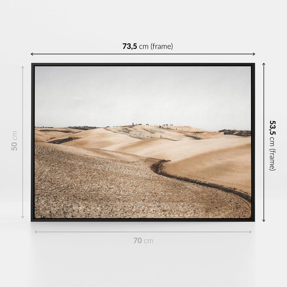 Obraz w ramie 70x50 - Refleksyjny taniec myśli - pustynny krajobraz, odcienie sepii - rama czarna