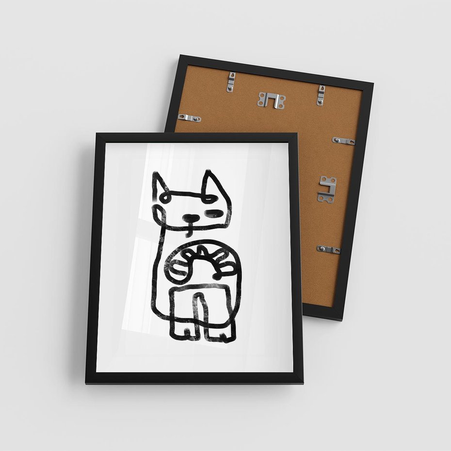 Plakat w ramie 40x50 - Portret Kociej Duszy - szkic kota, prymitywizm - rama czarna