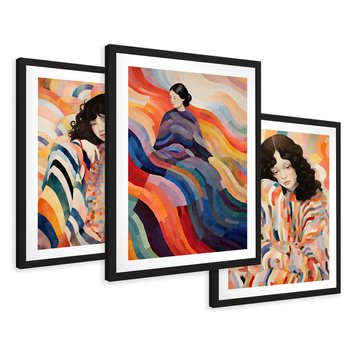 Zestaw obrazy w ramie 30x40 galeria - kobieta, boho, obraz, olejny, akwarela - rama czarna