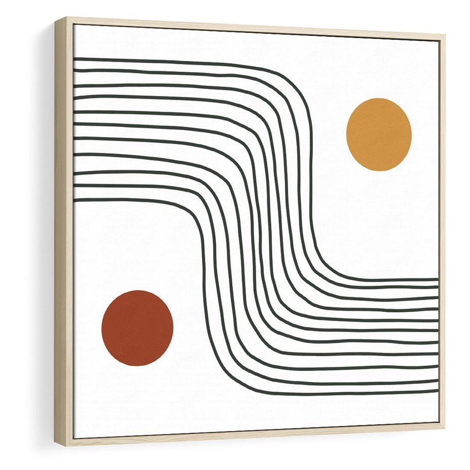 Obraz w ramie 50x50 - Kontury Harmonii - nieregularne linie, koła - rama drewno