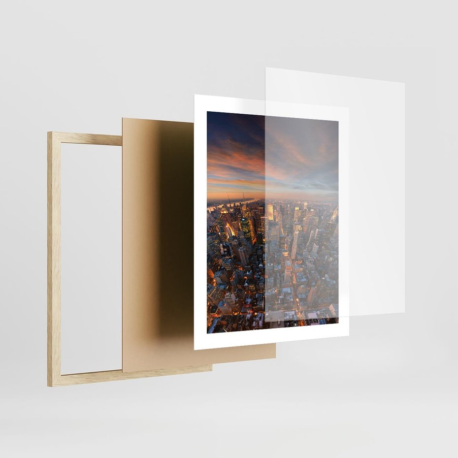 Plakat w ramie 40x50 - Miasto wieżowców w perspektywie - miasto, wieżowce - rama drewno