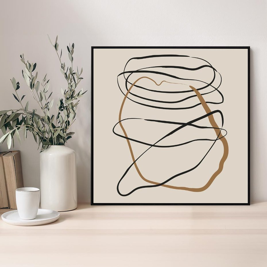 Obraz w ramie 50x50 - Bezczasowe Kontury - abstrakcyjne linie, zaplątane - rama czarna