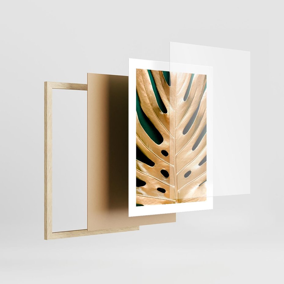 Plakat w ramie 30x40 - Piękno i Styl - złote, liście - rama drewno