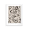 Plakat w ramie 30x40 - Kobiecy Portret Duszy - beżowe tło, czarny szkic nowoczesnych kwiatów - rama biała