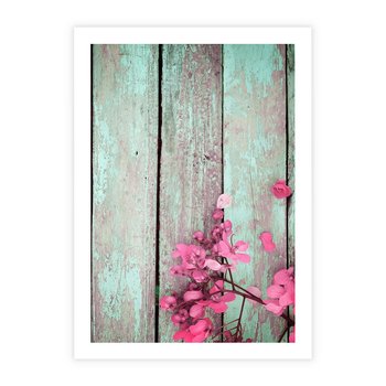 Plakat bez ramy 21x30 - Urok Dawnych Czasów - kwiaty, deski