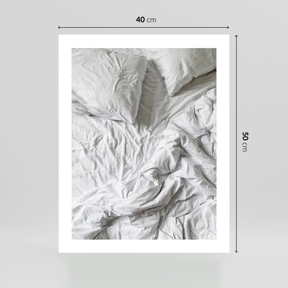 Plakat bez ramy 40x50 - Biała Pościel na Łóżku - biała pościel, łóżko
