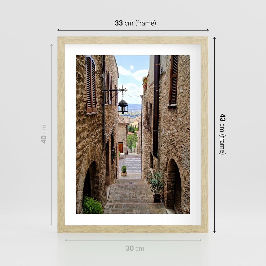 Plakat w ramie 30x40 - Perspektywa malowniczej uliczki - uliczka, perspektywa - rama drewno