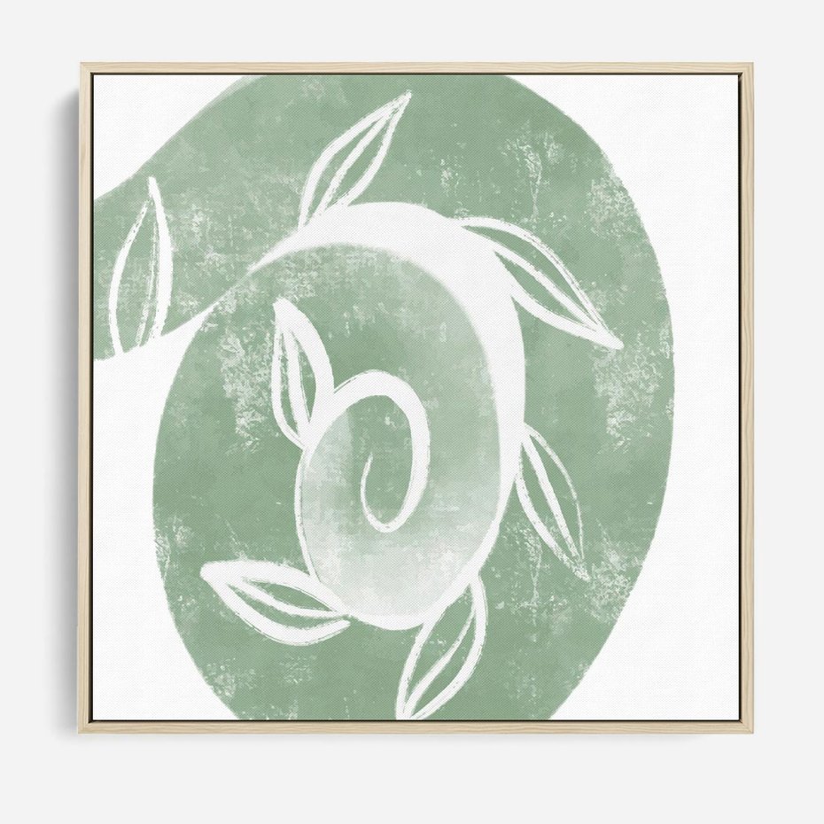 Obraz w ramie 50x50 - Zielony Świat Odpoczynku - abstrakcyjny zielony motyw, skandynawski design - rama drewno