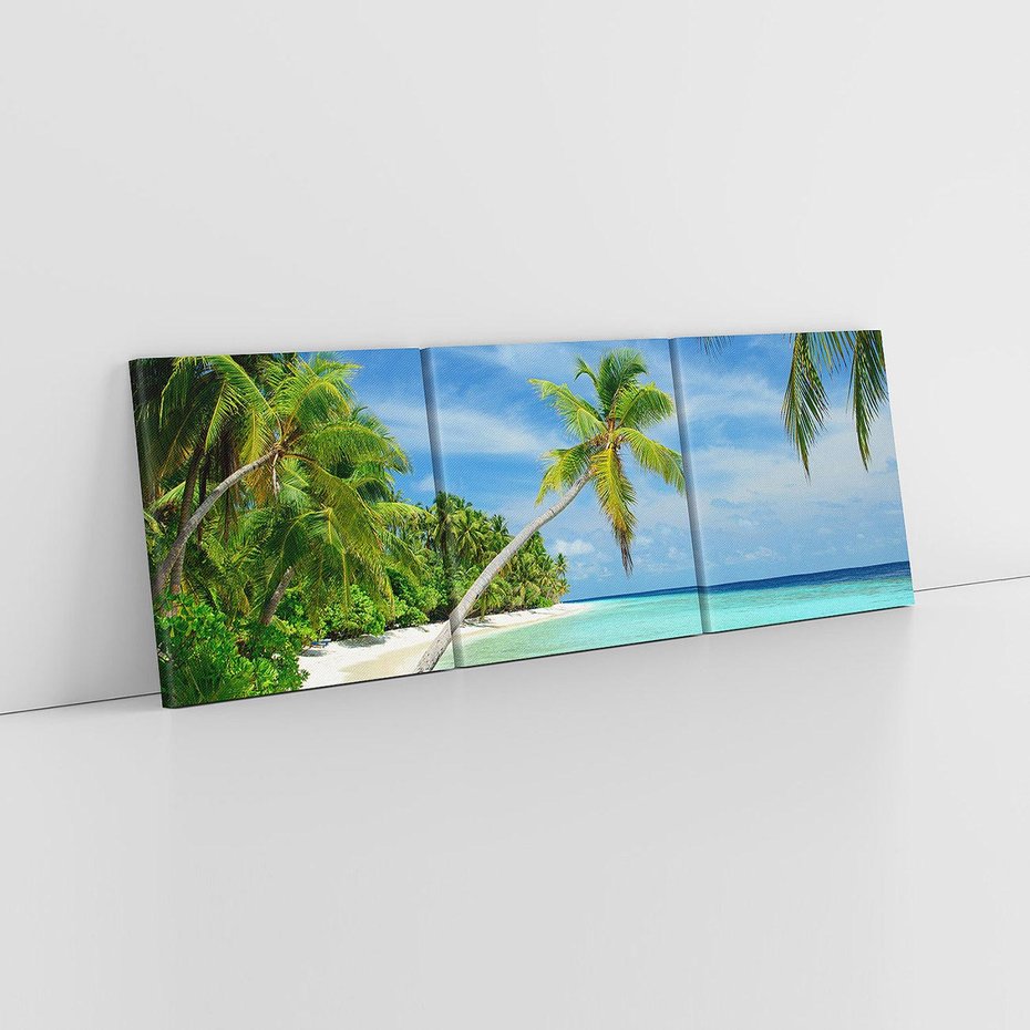 Obraz na płótnie 150x50 - Raj na Malediwach: plaża, morze i palmy - Malediwy, plaża