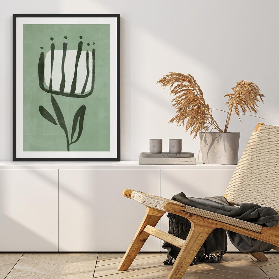 Plakat bez ramy 21x30 - Objęcia Zieleni - zielona abstrakcja, zgaszona zieleń