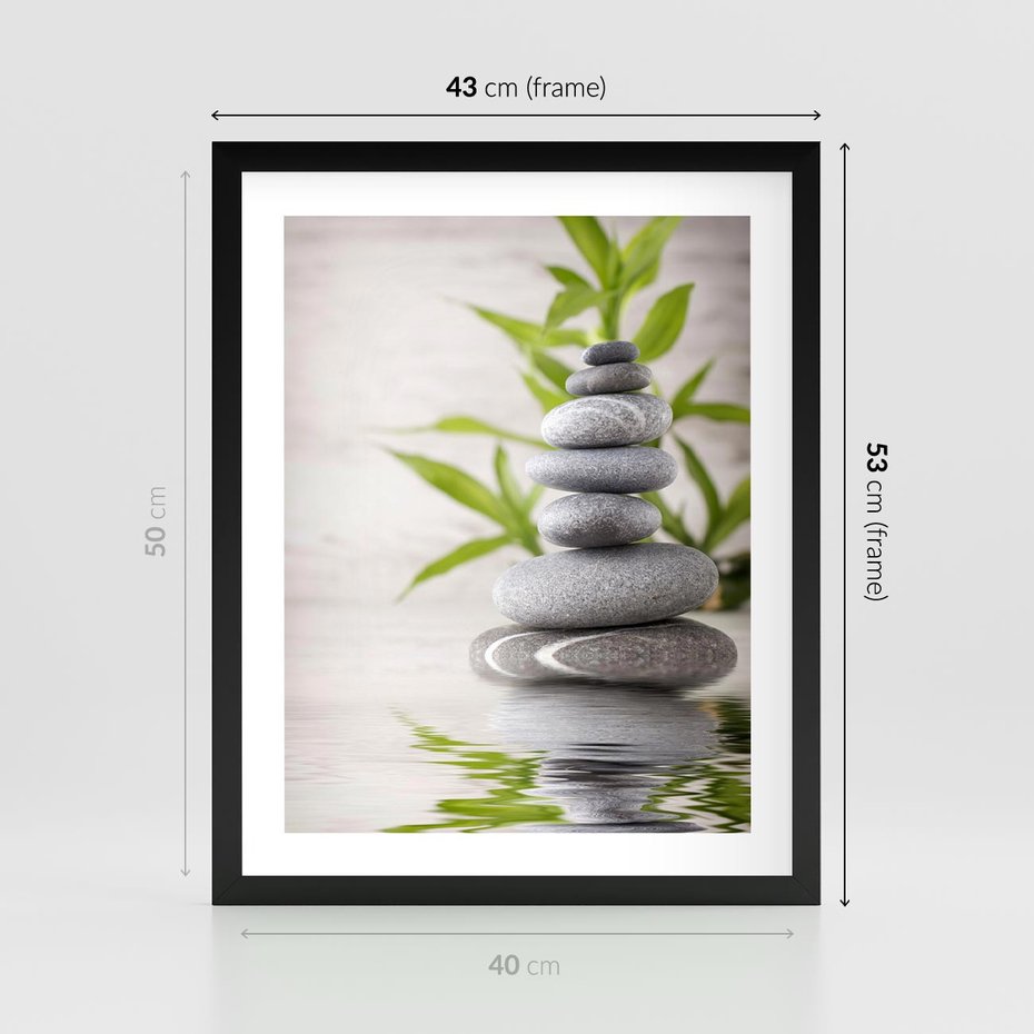 Plakat w ramie 40x50 - Spa kamienie: naturalne piękno - spa, kamienie - rama czarna