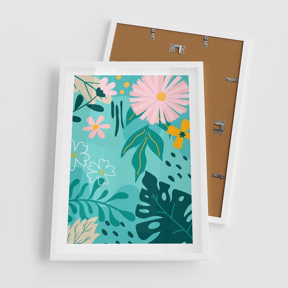 Plakat w ramie 50x70 - Kwiatowe Wibracje - pastelowa kompozycja, kwiaty - rama biała