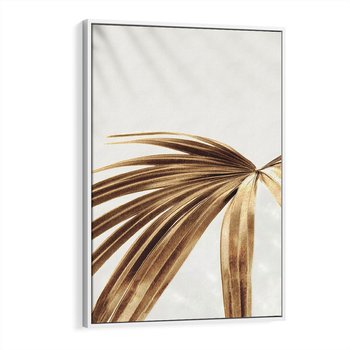 Obraz w ramie 80x120 - Egzotyczny Blask - złote, liście - rama biała