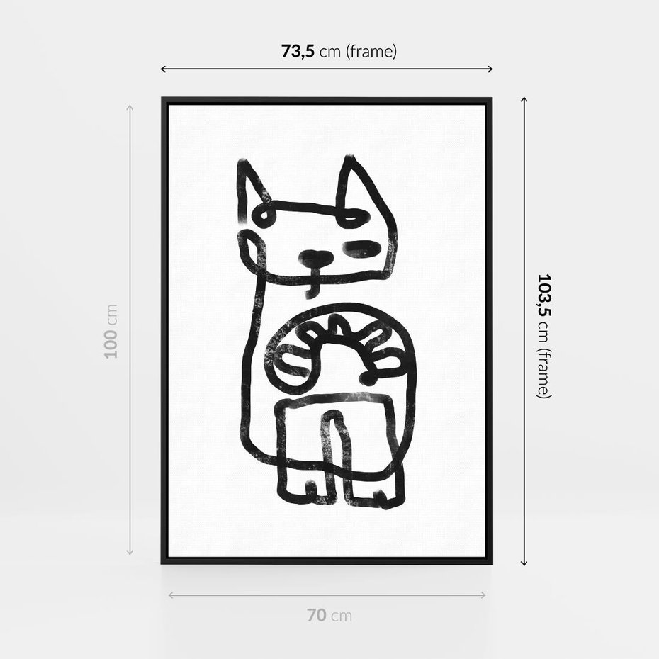 Obraz w ramie 70x100 - Portret Kociej Duszy - szkic kota, prymitywizm - rama czarna