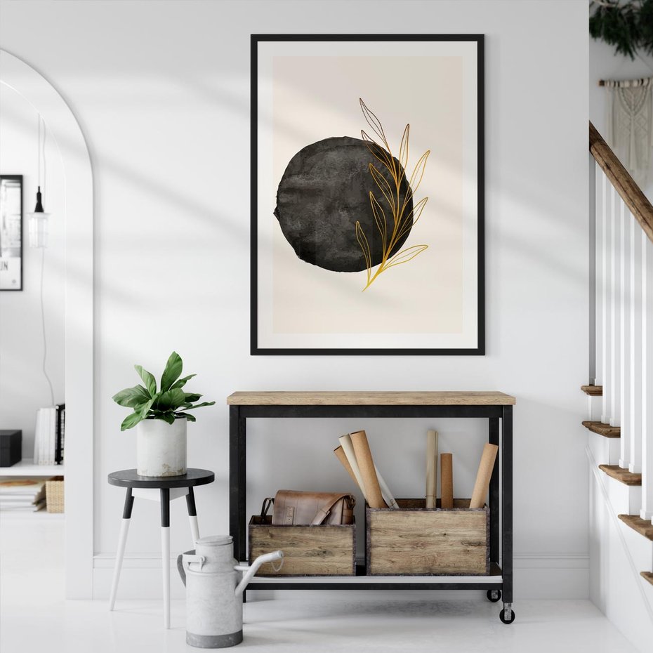 Plakat w ramie 30x40 - Kontrast Kształtów - minimalistyczna grafika, czarna plama - rama czarna
