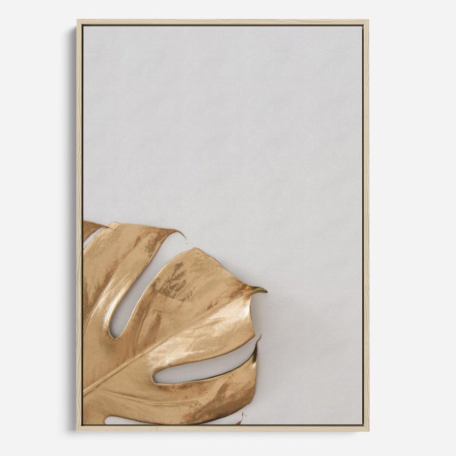 Obraz w ramie 70x100 - Natury Szlachetność - złote, liście - rama drewno